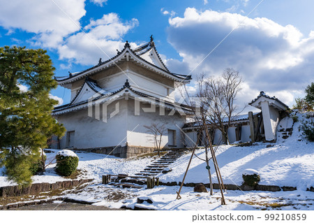 Nijo Castle moat Southeast Corner Yagura Turret with snow in winter. Kyoto, Japan. 99210859