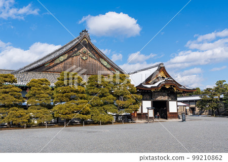 Kyoto, Japan. Nijo Castle Ninomaru Palace with snow on the roof in winter. Kyoto, Japan. Nijo Castle Ninomaru Palace with snow on the roof in winter. 99210862