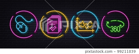 Diagram chart, Computer mouse and Handout minimal line icons. Neon laser 3d lights. 360 degrees icons. For web, application, printing. Presentation graph, Pc device, Documents example. Vector Diagram chart, Computer mouse and Handout minimal line icons. Neon laser 3d lights. 360 degrees icons. For web, application, printing. Presentation graph, Pc device, Documents example. Vector 99211839