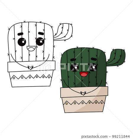 Cactus coloring book page. Cactus in pot Cactus coloring book page. Cactus in pot 99211844