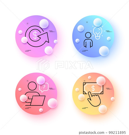Online question, Payment click and Group people minimal line icons. 3d spheres or balls buttons. Dollar exchange icons. For web, application, printing. Vector Online question, Payment click and Group people minimal line icons. 3d spheres or balls buttons. Dollar exchange icons. For web, application, printing. Vector 99211895