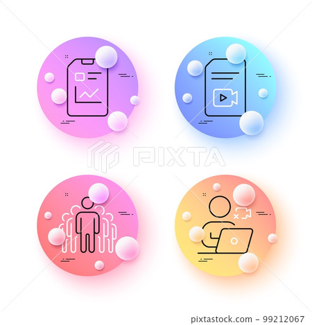 Video conference, Group and Report document minimal line icons. 3d spheres or balls buttons. Video file icons. For web, application, printing. Online training, Managers, Statistics file. Vector Video conference, Group and Report document minimal line icons. 3d spheres or balls buttons. Video file icons. For web, application, printing. Online training, Managers, Statistics file. Vector 99212067