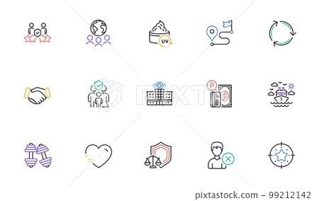 Hospital building, Uv protection and Recycling line icons for website, printing. Collection of Family insurance, Ship travel, Dumbbells icons. Global business, Remove account. Vector Hospital building, Uv protection and Recycling line icons for website, printing. Collection of Family insurance, Ship travel, Dumbbells icons. Global business, Remove account. Vector 99212142