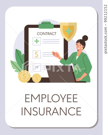 Employee insurance contract, poster or web banner template - flat vector illustration. 99212152