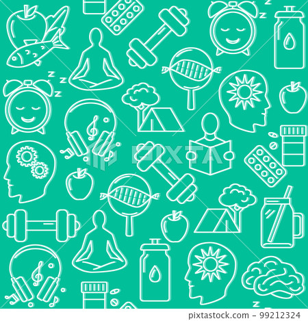 Healthy lifestyle concept seamless pattern in line style 99212324