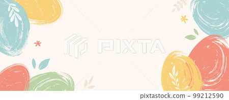 Easter abstract background. plants, eggs and flowers. Modern style design, pastel colors 99212590