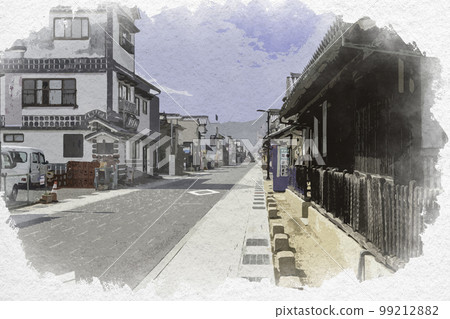 Yakage townscape in the style of a watercolor painting, Yakage town, Okayama prefecture 99212882