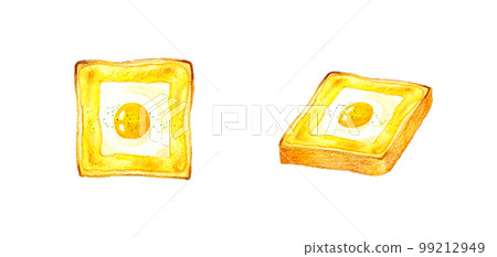 Fried egg and mayonnaise toast, hand-painted watercolor illustration material for food and cafe menu 99212949