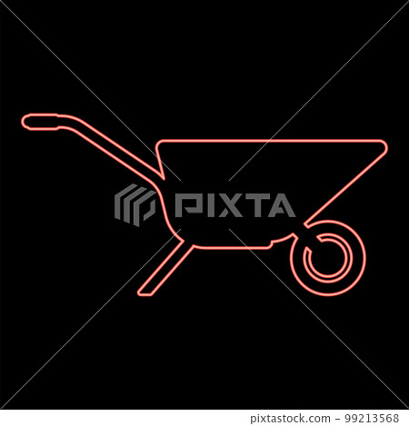 Neon garden cart Wheelbarrow gardening horticultural red color vector illustration image flat style 99213568