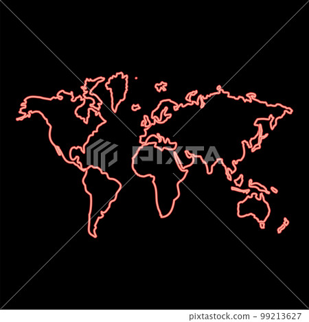 Neon map world red color vector illustration image flat style Neon map world red color vector illustration image flat style 99213627