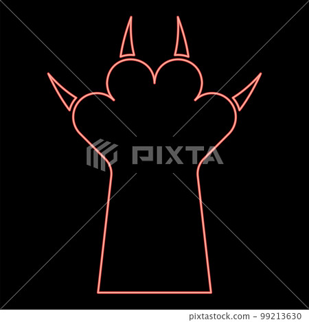 Neon paw with claw cat red color vector illustration image flat style Neon paw with claw cat red color vector illustration image flat style 99213630