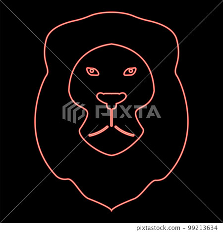 Neon lion Animal Wild cat head red color vector illustration image flat style 99213634
