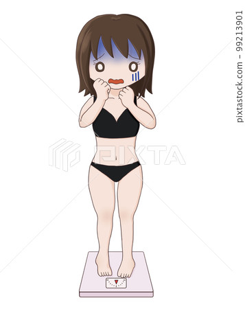 A woman who turns pale on a weight scale (standard body type) A woman who turns pale on a weight scale (standard body type) 99213901