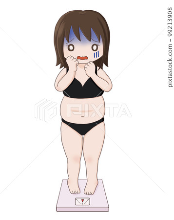 在體重秤上變得蒼白的女人(胖乎乎的體型) 在體重秤上變得蒼白的女人(胖乎乎的體型) 99213908