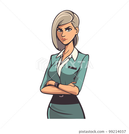 Strict Successful Business Woman with Arms Crossed. Vector Strict Successful Business Woman with Arms Crossed. Vector 99214037
