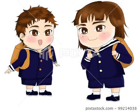 Boys and girls wearing kindergarten clothes at the entrance 99214038