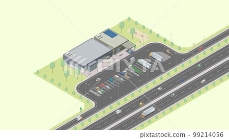 Isometric image of a highway parking area (green space) Isometric image of a highway parking area (green space) 99214056