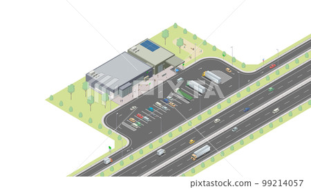 Isometric image of a highway parking area (plain) Isometric image of a highway parking area (plain) 99214057