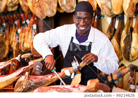 Seller slicing jamon for sale Seller slicing jamon for sale 99214626