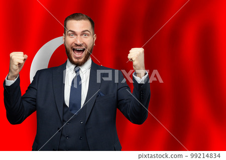 Turkish happy businessman on the background of flag of Turkey Business, education 99214834