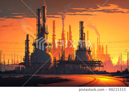 oil industry chemical factory in sunset, heavy industry townscape, generative ai oil industry chemical factory in sunset, heavy industry townscape, generative ai 99215315
