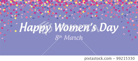 happy women's day banner with confetti rain on white background 99215330
