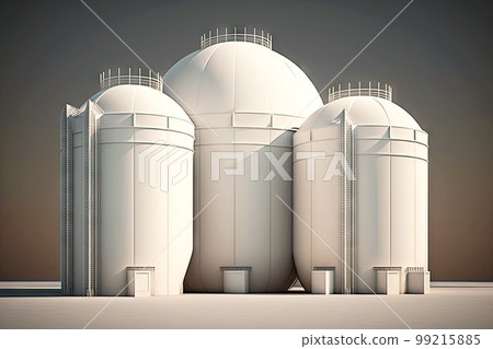 three white petrochemical storage tanks on receding perspective, chemical industry, generative ai three white petrochemical storage tanks on receding perspective, chemical industry, generative ai 99215885