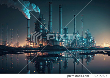 night view of oil refinery chemical industry factory, generative ai night view of oil refinery chemical industry factory, generative ai 99215924