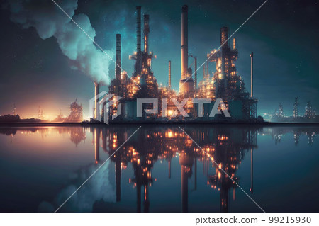 night view of oil refinery chemical industry factory, generative ai night view of oil refinery chemical industry factory, generative ai 99215930