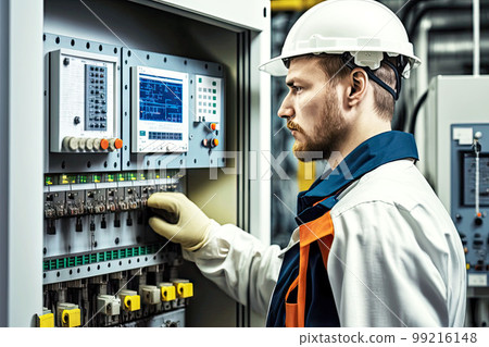 industry engineer at chemical factory control panel, generative ai 99216148