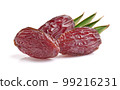 Dates fruit with leaves on white background 99216231