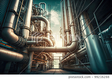 pipelines for professional chemical industry in factory, generative ai 99216288
