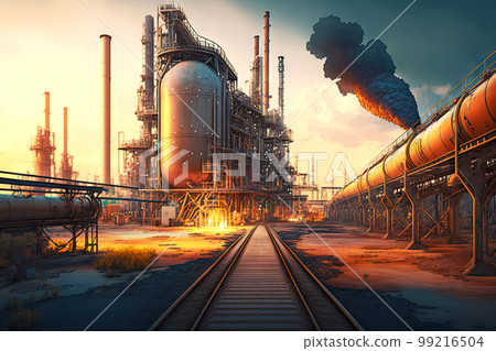 industry landscape with working conveyor in oil and chemical factory, generative ai industry landscape with working conveyor in oil and chemical factory, generative ai 99216504