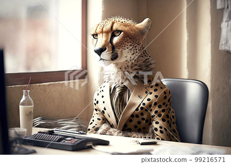 portrait of cheetah in business suit at the office desk, generative ai portrait of cheetah in business suit at the office desk, generative ai 99216571