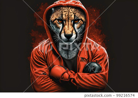 portrait of cheetah in a tracksuit and boxing gloves around his neck, generative ai portrait of cheetah in a tracksuit and boxing gloves around his neck, generative ai 99216574