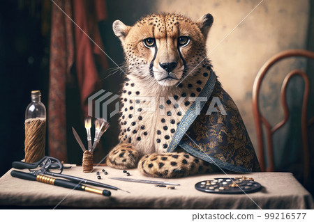 portrait of cheetah as a tailor, generative ai 99216577