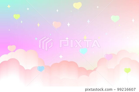 心形氣球、星星和雲彩夢幻般的背景 99216607
