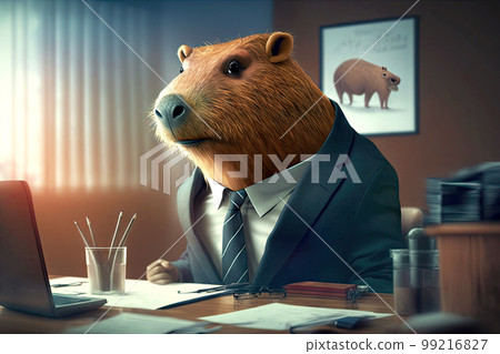 portrait of capybara in business suit at the... - Stock