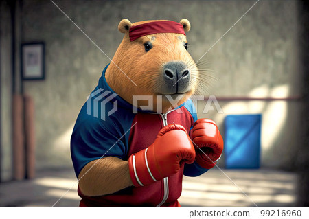 portrait of capybara in a tracksuit and boxing gloves around his neck, generative ai 99216960