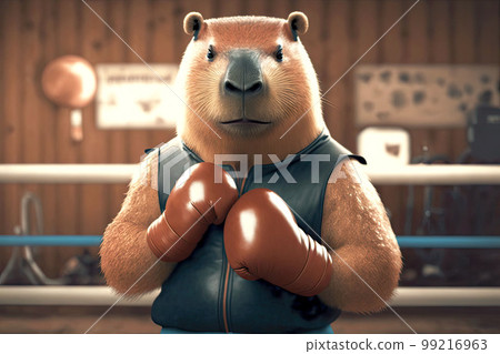 portrait of capybara in a tracksuit and boxing gloves around his neck, generative ai 99216963