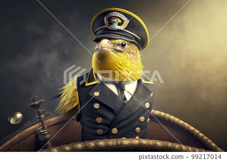 portrait of canary dressed as a sea captain at the helm, generative ai portrait of canary dressed as a sea captain at the helm, generative ai 99217014