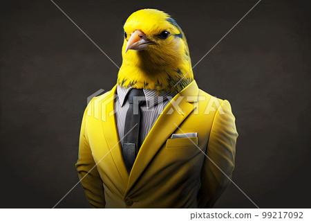 portrait of canary in a full-length business suit on a dark background, generative ai portrait of canary in a full-length business suit on a dark background, generative ai 99217092