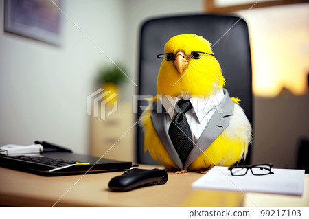 portrait of canary in business suit at the office desk, generative ai portrait of canary in business suit at the office desk, generative ai 99217103