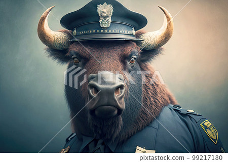 portrait of buffalo as a policeman, generative ai 99217180