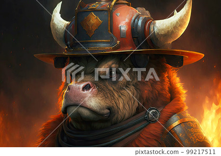 portrait of beefalo as a firefighter, generative ai 99217511