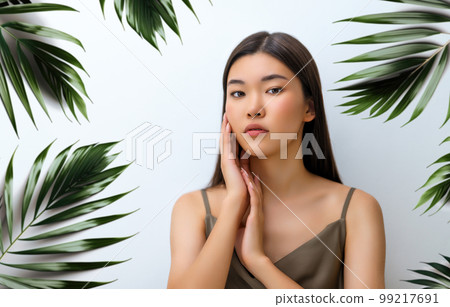 asian girl on grey background 99217691