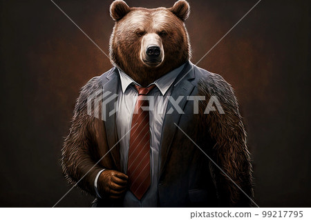 portrait of bear in a full-length business suit on a dark background, generative ai portrait of bear in a full-length business suit on a dark background, generative ai 99217795