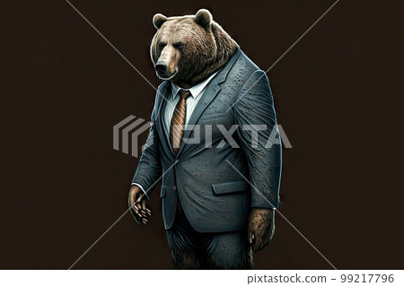 portrait of bear in a full-length business suit on a dark background, generative ai portrait of bear in a full-length business suit on a dark background, generative ai 99217796