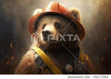 portrait of bear as a firefighter, generative ai 99217868