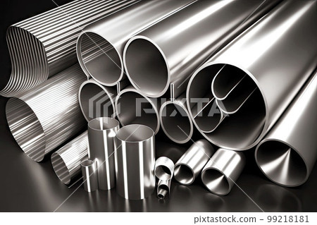 aluminum pipes and sheets of aluminum industry rolled up in stock, generative ai 99218181